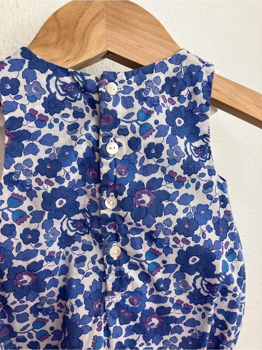 EUC Jacadi Paris bubble romper blue floral Liberty print sleeveless 1 month